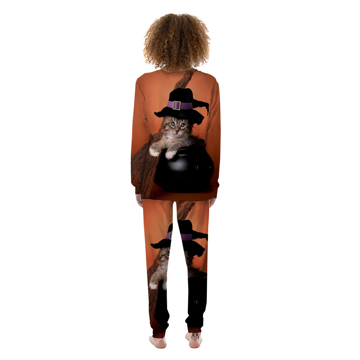 Witch Cat Halloween Cute Print Women's Pajamas-grizzshop