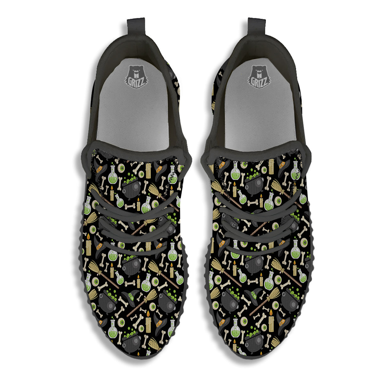 Witch Cauldron Green Print Pattern Black Walking Shoes-grizzshop