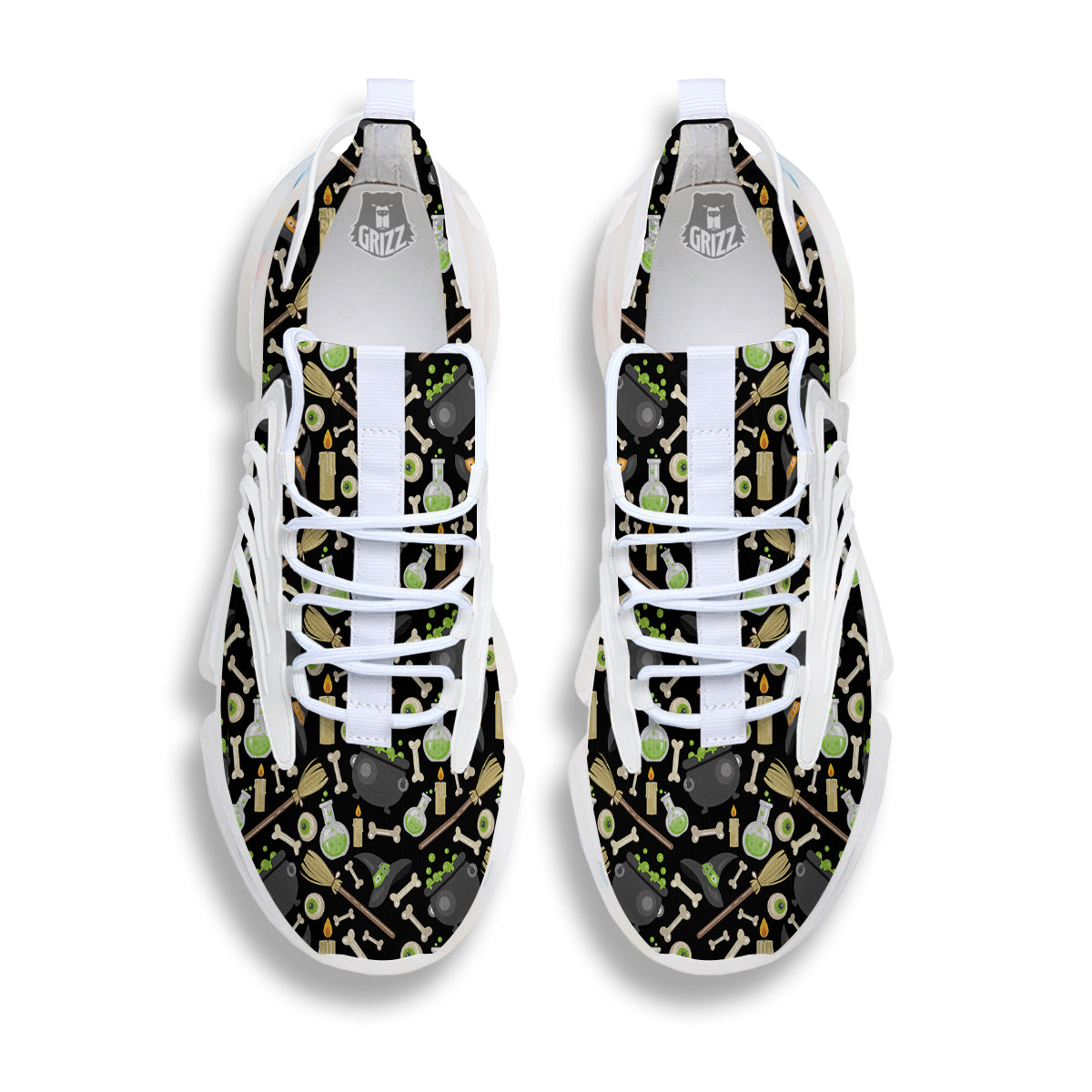 Witch Cauldron Green Print Pattern White Gym Shoes-grizzshop