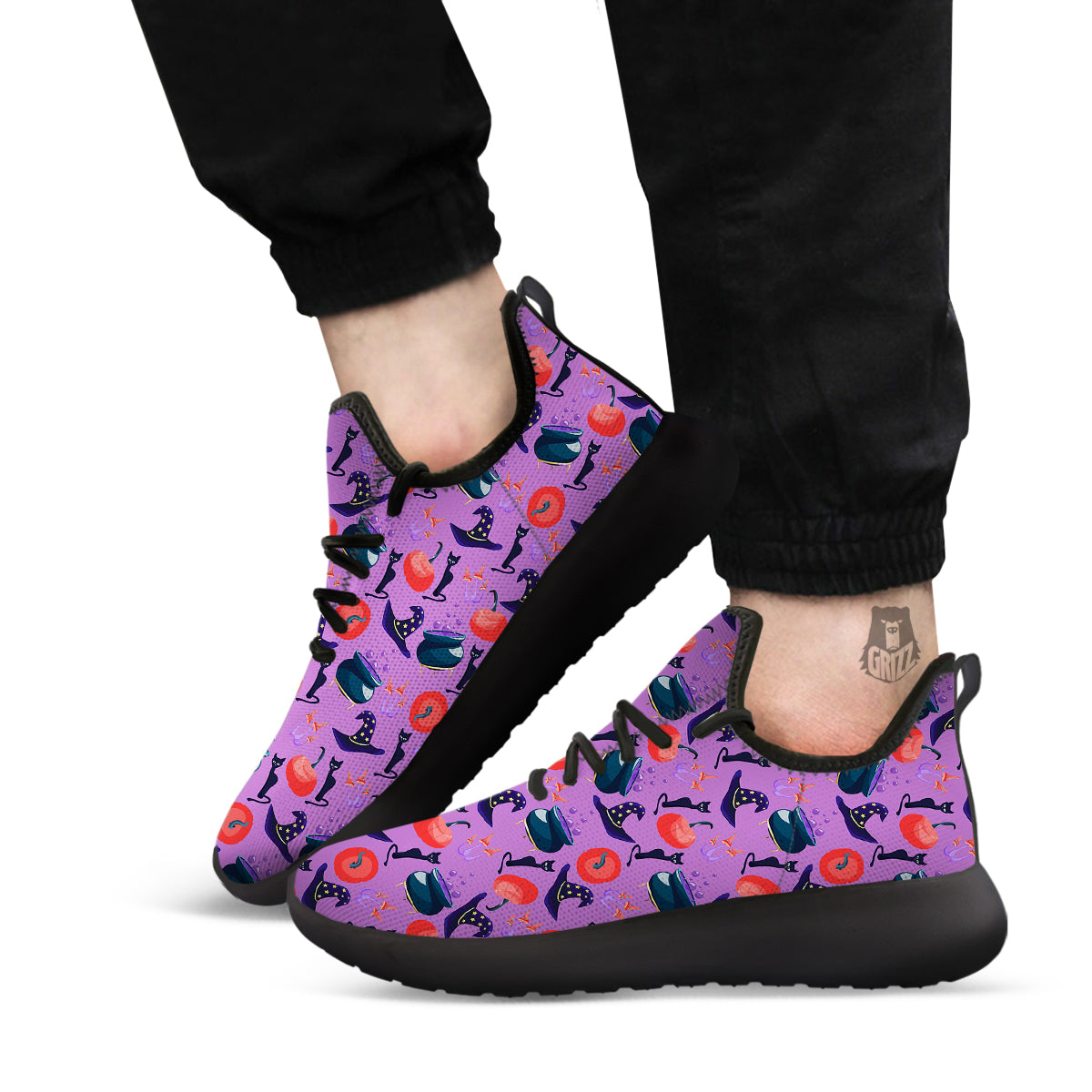 Witch Cauldron Halloween Print Pattern Black Athletic Shoes-grizzshop