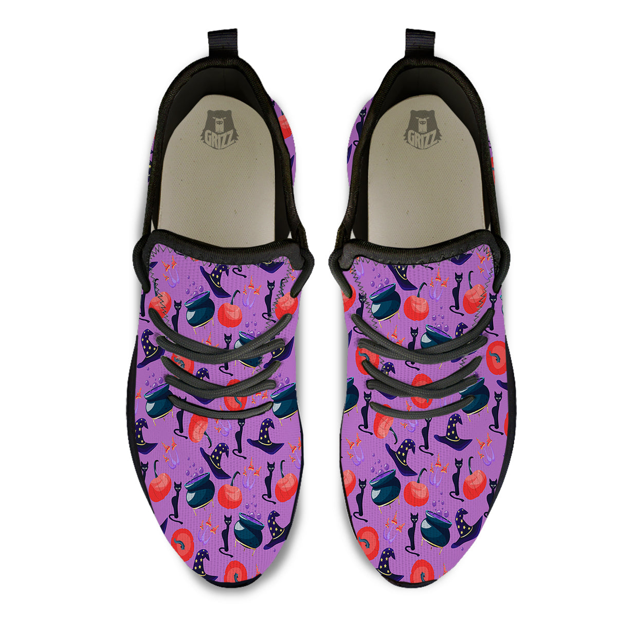 Witch Cauldron Halloween Print Pattern Black Athletic Shoes-grizzshop