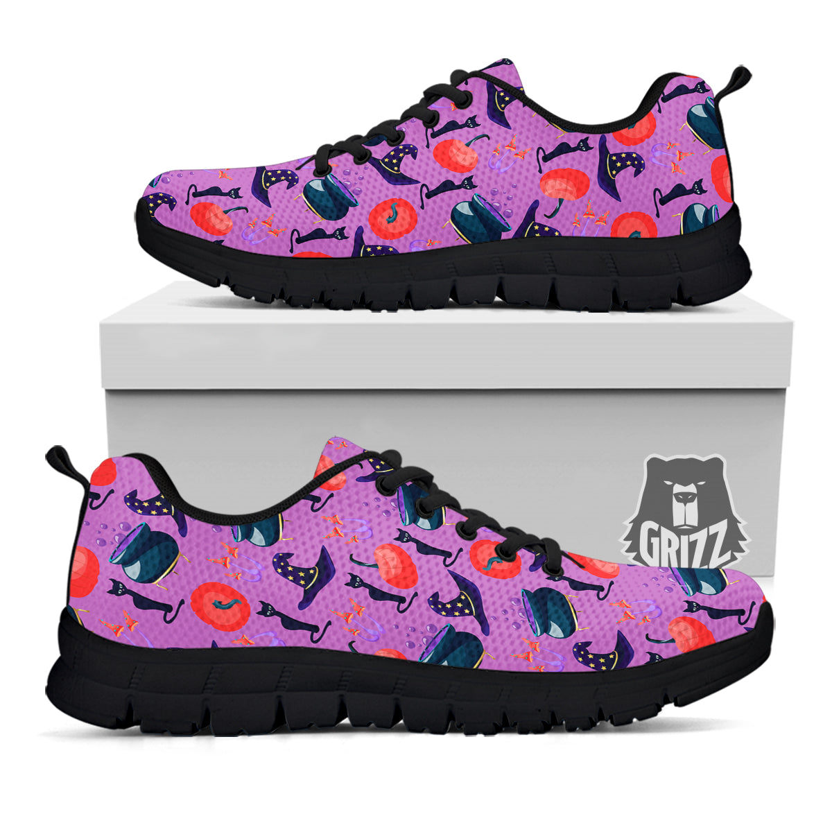 Witch Cauldron Halloween Print Pattern Black Sneaker-grizzshop