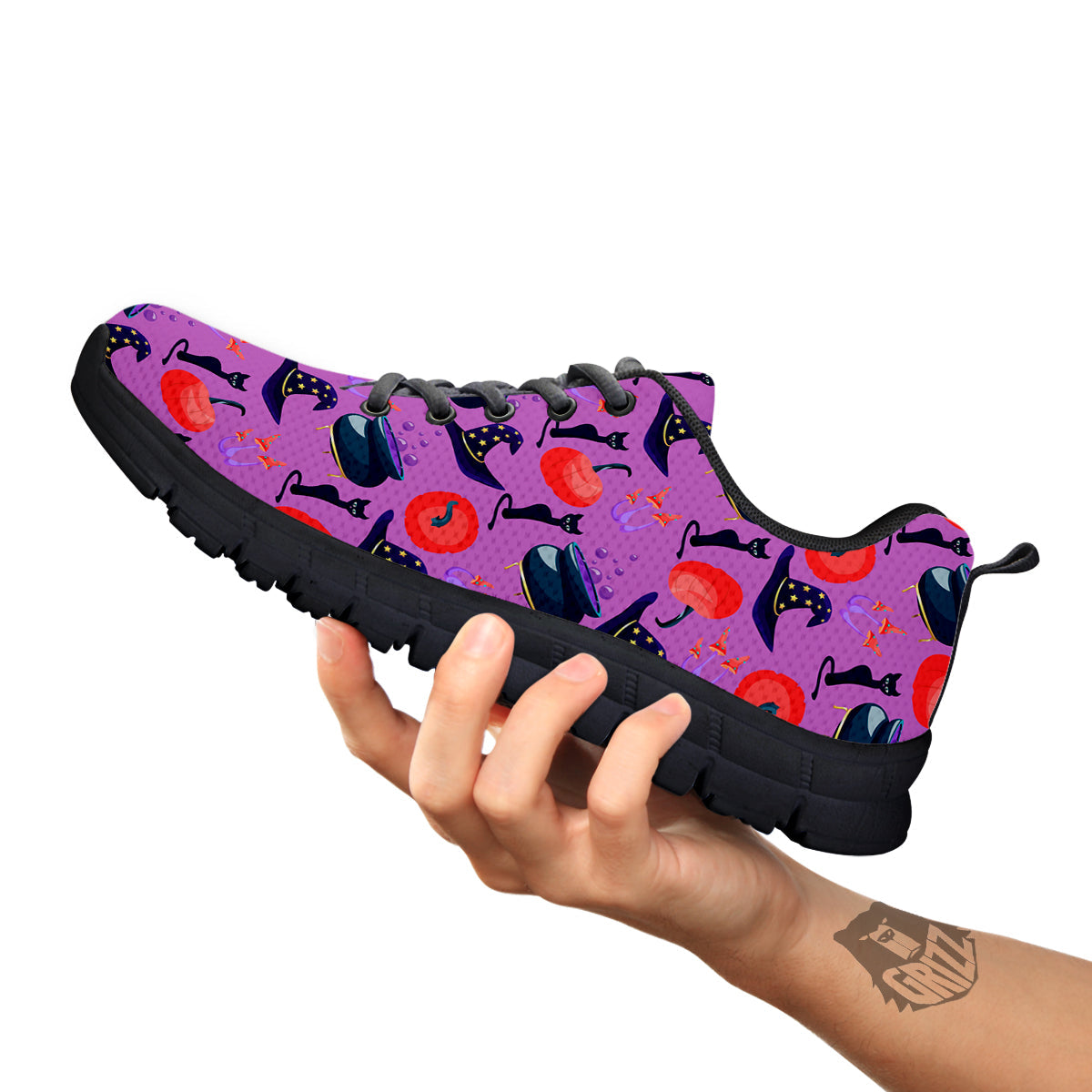Witch Cauldron Halloween Print Pattern Black Sneaker-grizzshop