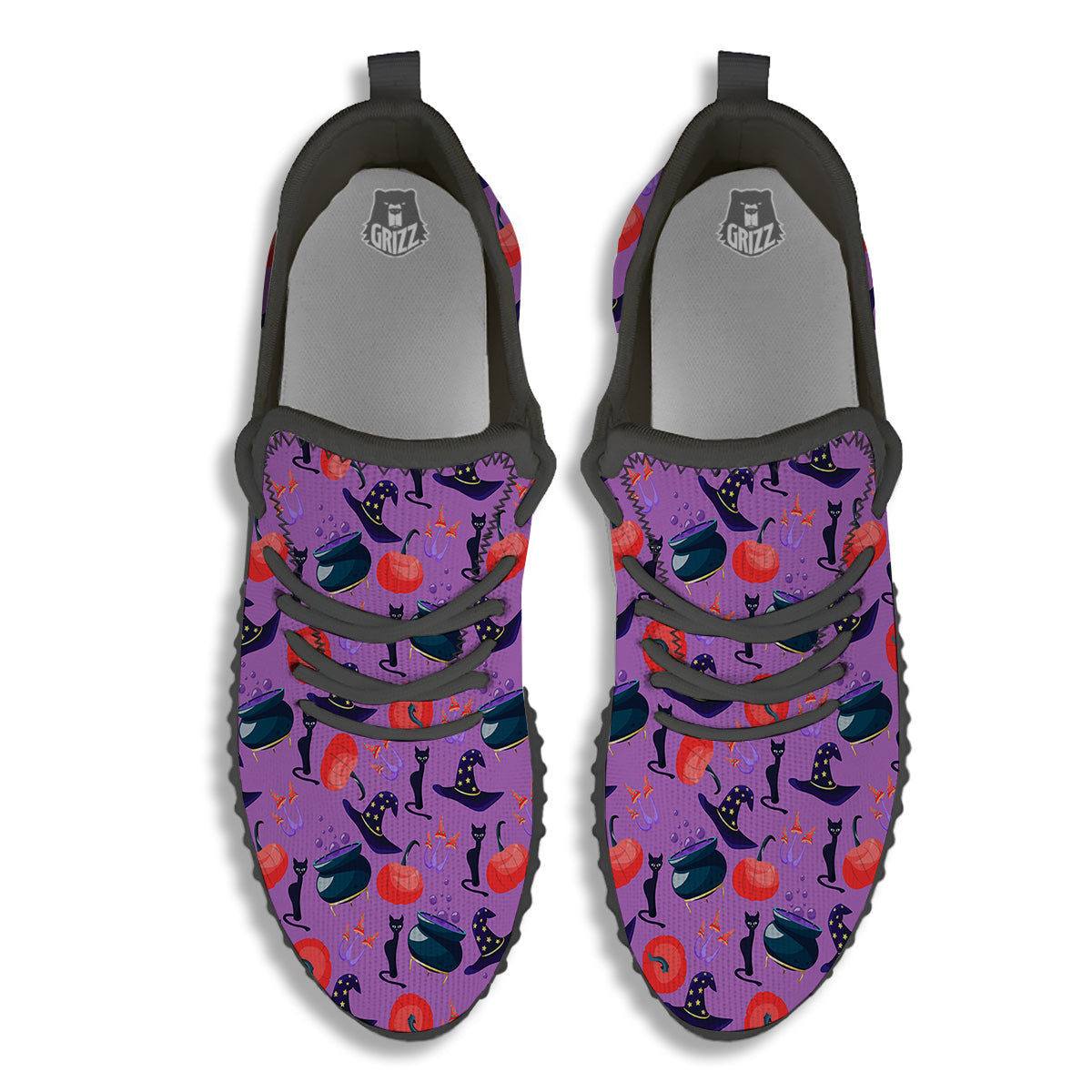 Witch Cauldron Halloween Print Pattern Black Walking Shoes-grizzshop