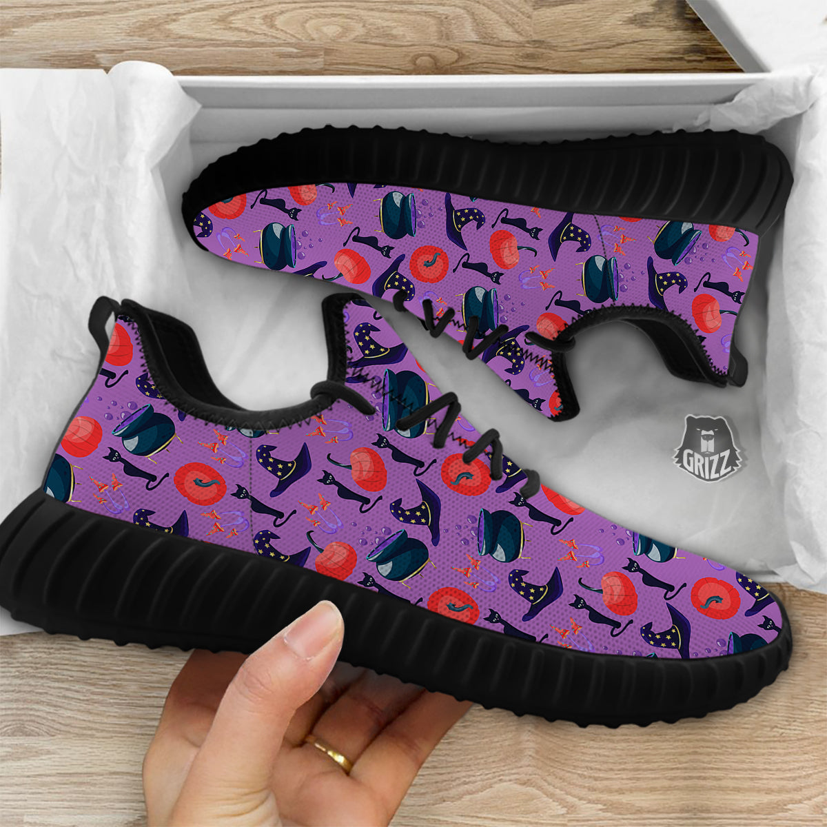 Witch Cauldron Halloween Print Pattern Black Walking Shoes-grizzshop