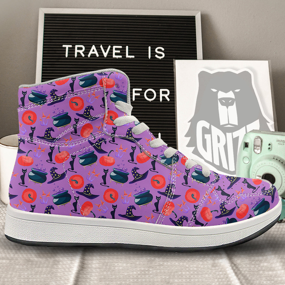 Witch Cauldron Halloween Print Pattern High Top Sneakers-grizzshop