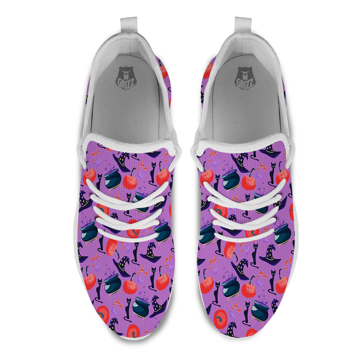 Witch Cauldron Halloween Print Pattern White Athletic Shoes-grizzshop