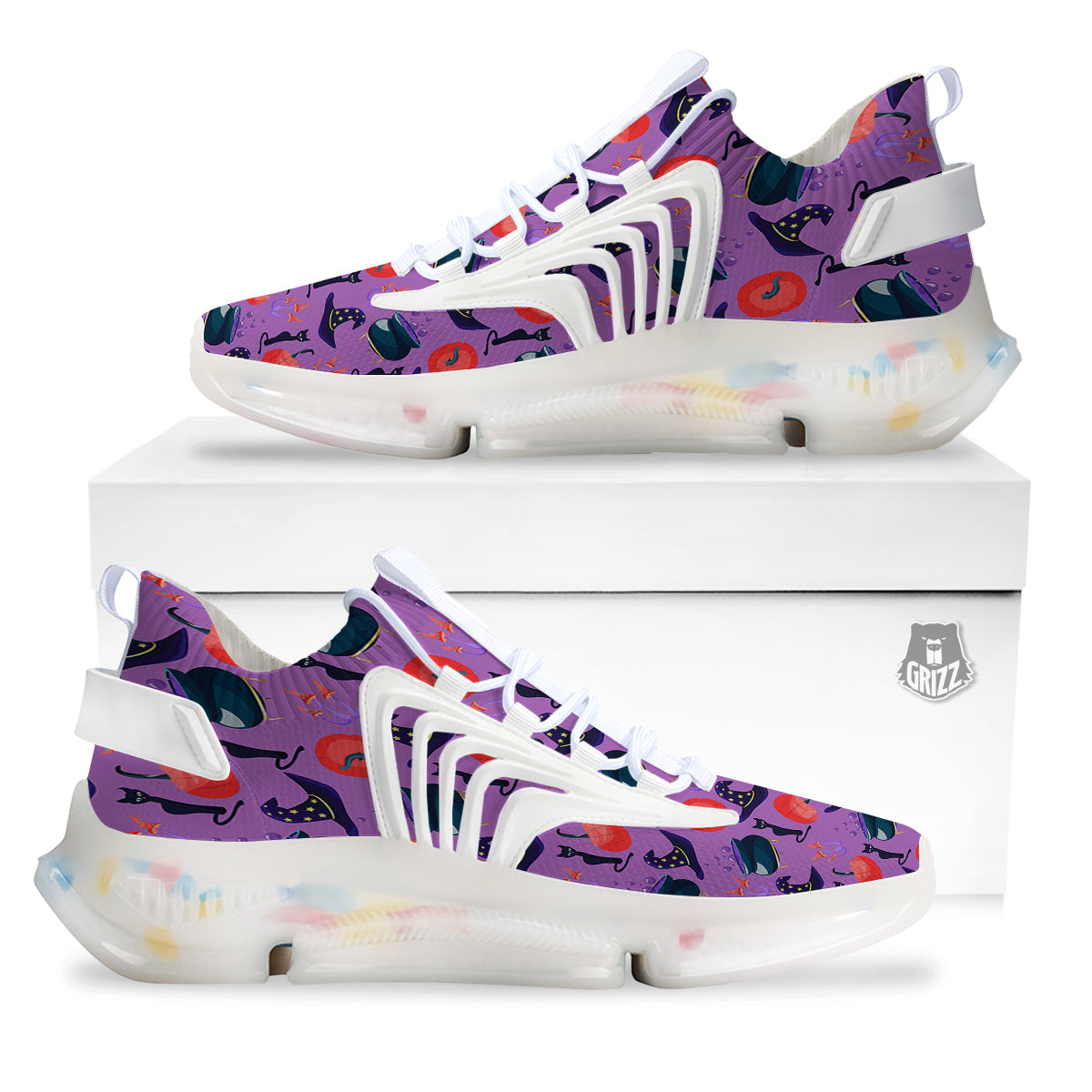 Witch Cauldron Halloween Print Pattern White Gym Shoes-grizzshop