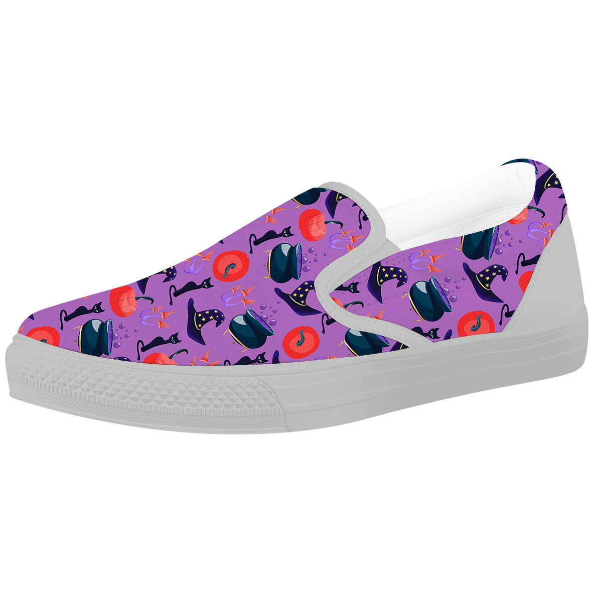 Witch Cauldron Halloween Print Pattern White Slip On Shoes-grizzshop