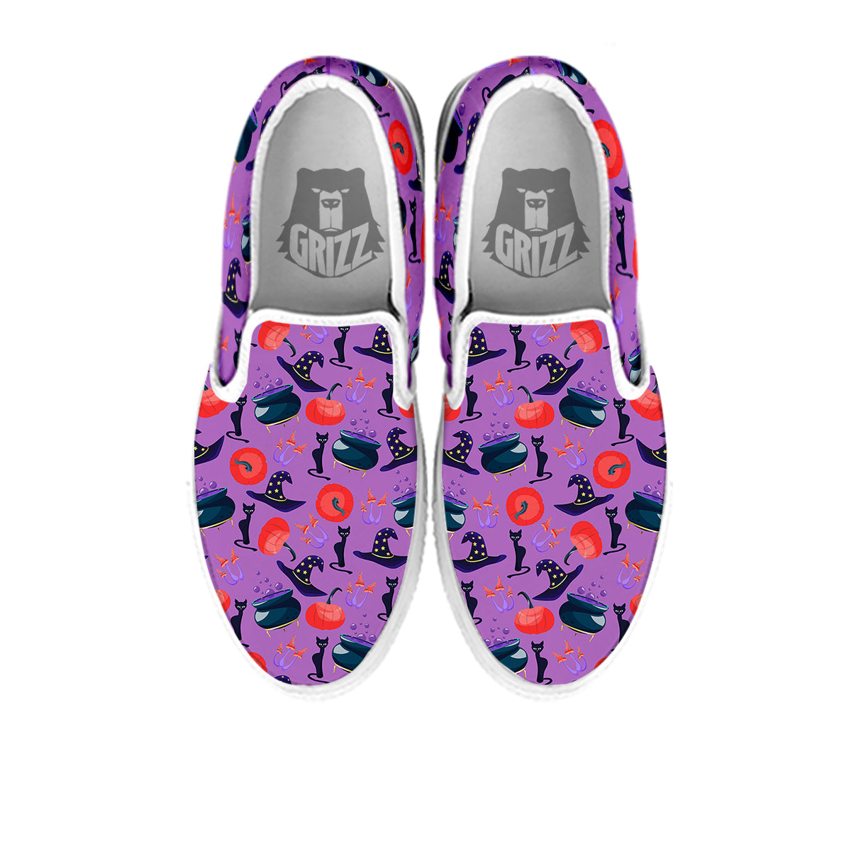 Witch Cauldron Halloween Print Pattern White Slip On Shoes-grizzshop