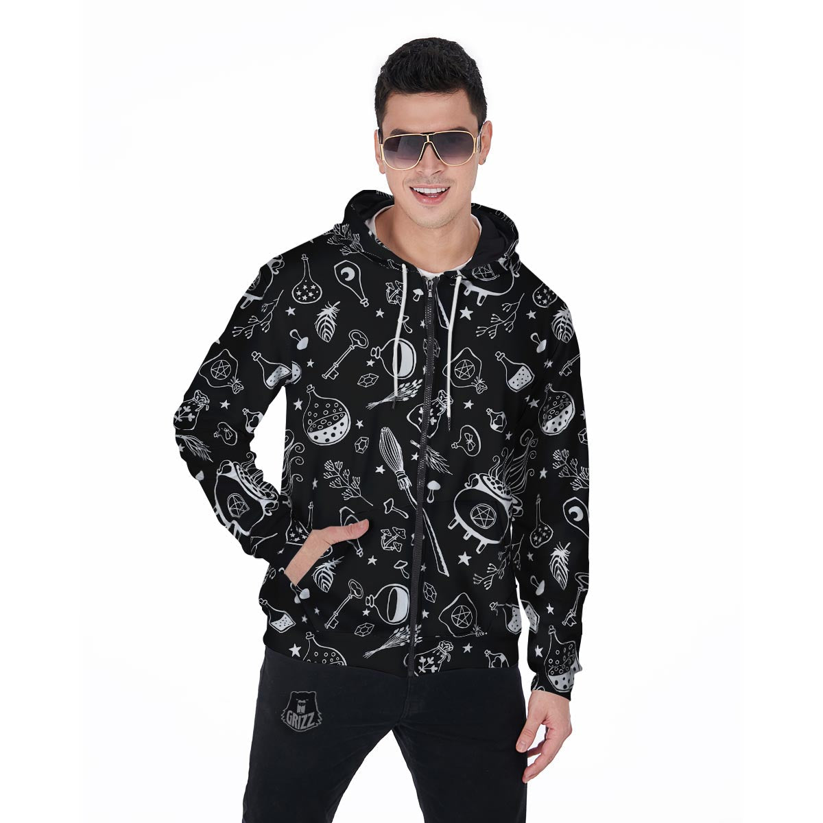 Witch Gothic Men's Zip Up Hoodie-grizzshop