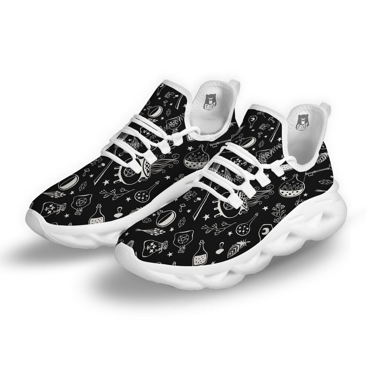 Witch Gothic White Running Shoes-grizzshop