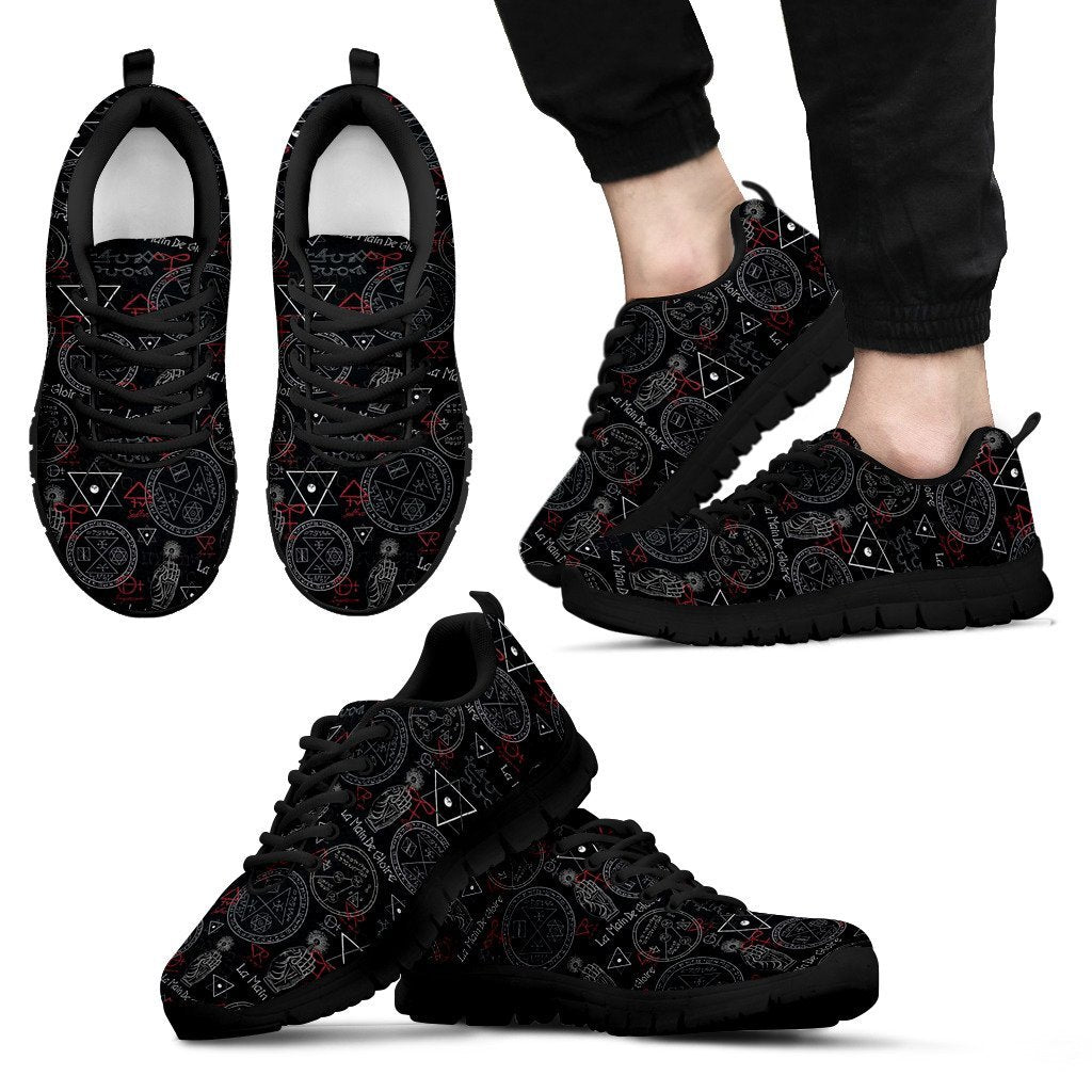 Witch Gothic Wiccan Pagan Pattern Print Black Sneaker Shoes For Men Women-grizzshop