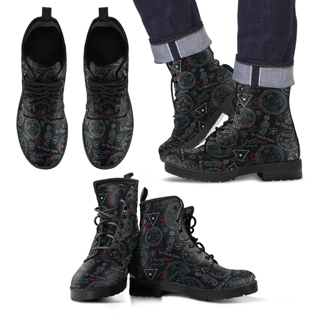 Witch Gothic Wiccan Pagan Pattern Print Men Women Leather Boots-grizzshop