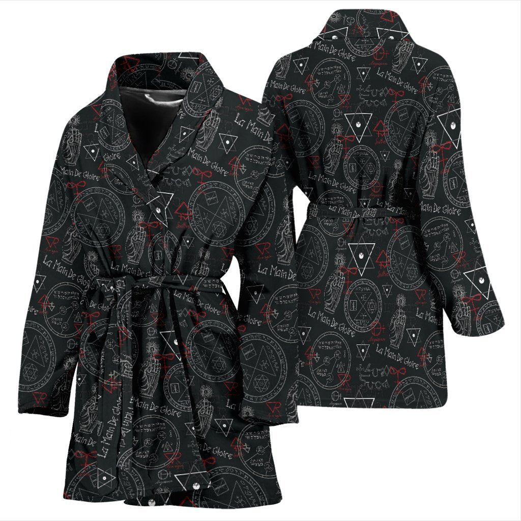 Witch Gothic Wiccan Pagan Pattern Print Women Long Robe-grizzshop