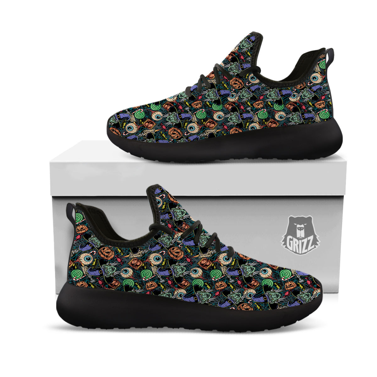 Witch Halloween Elements Print Pattern Black Athletic Shoes-grizzshop