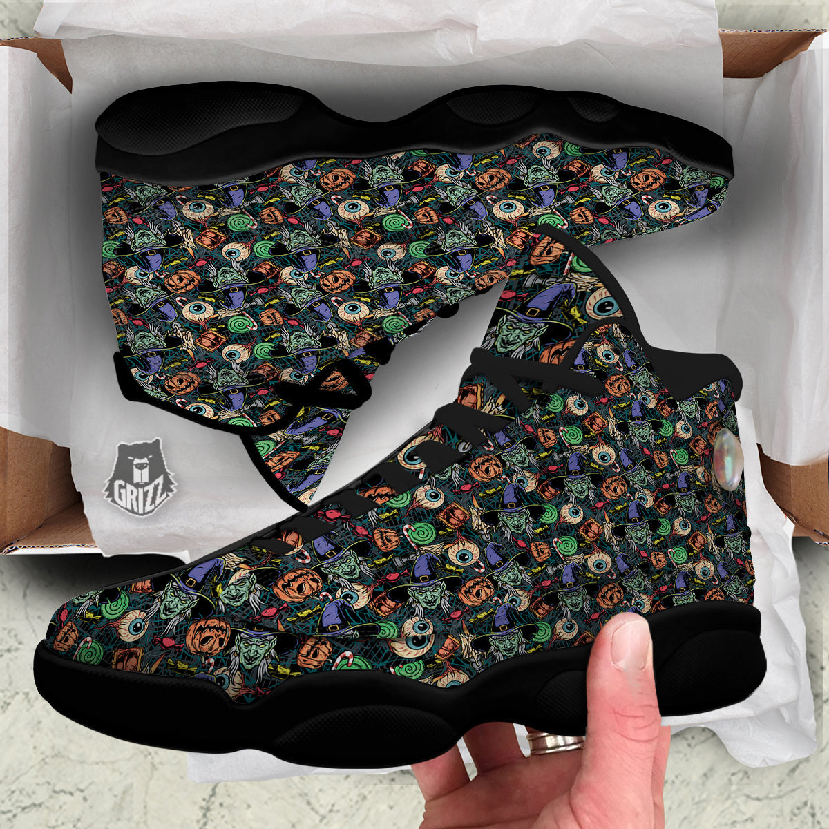 Witch Halloween Elements Print Pattern Black Basketball Shoes-grizzshop