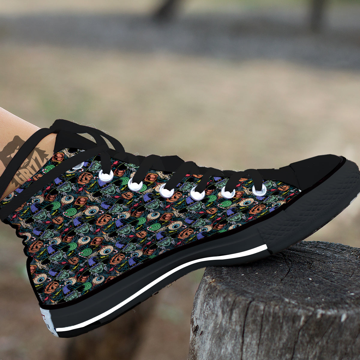 Witch Halloween Elements Print Pattern Black High Top Shoes-grizzshop