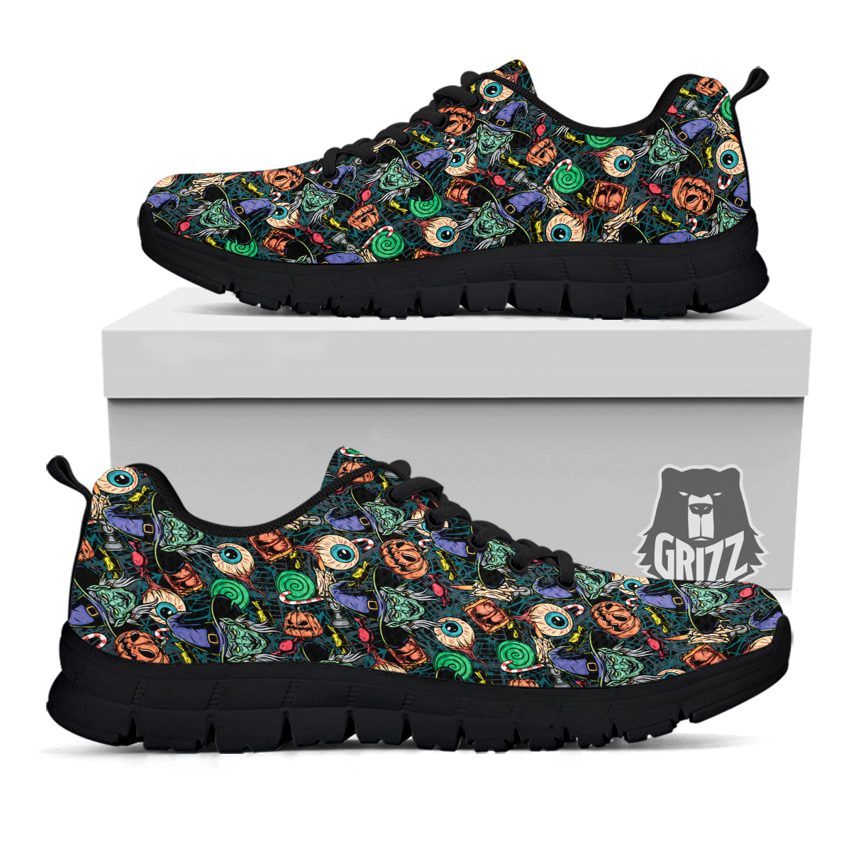 Witch Halloween Elements Print Pattern Black Sneaker-grizzshop