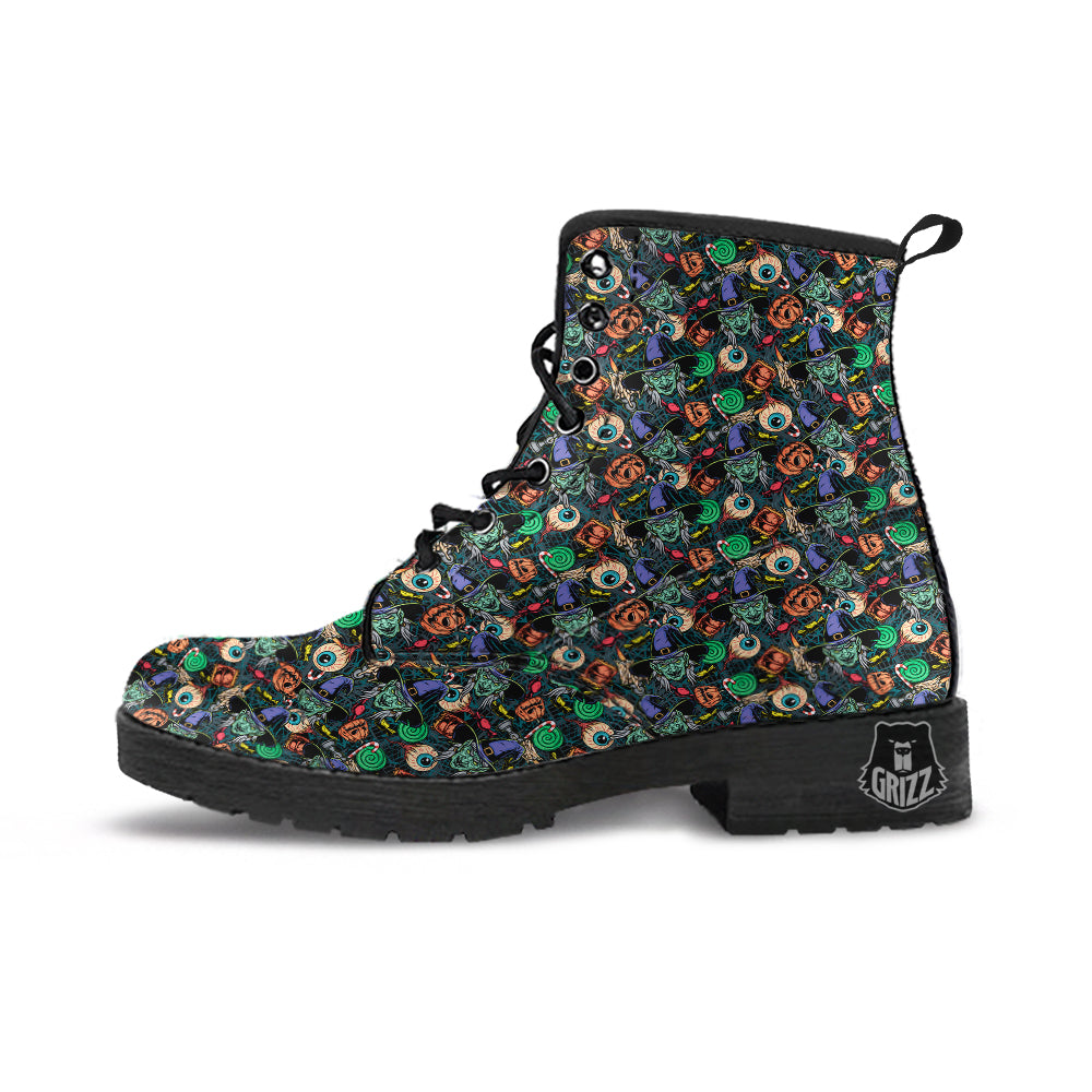 Witch Halloween Elements Print Pattern Leather Boots-grizzshop