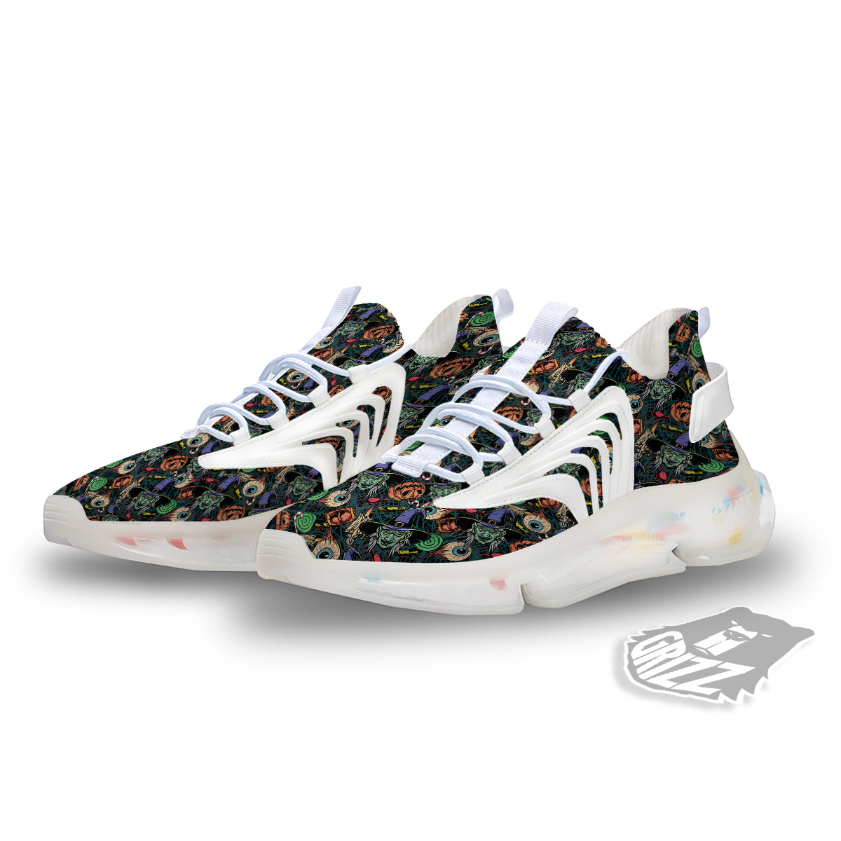 Witch Halloween Elements Print Pattern White Gym Shoes-grizzshop
