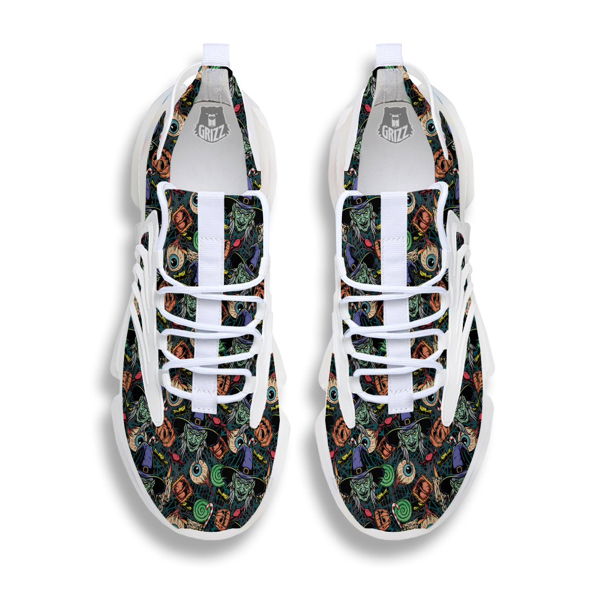 Witch Halloween Elements Print Pattern White Gym Shoes-grizzshop