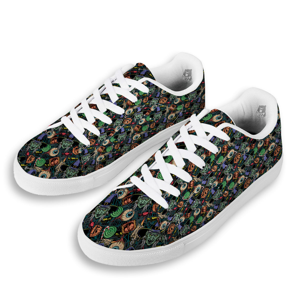 Witch Halloween Elements Print Pattern White Low Top Sneakers-grizzshop