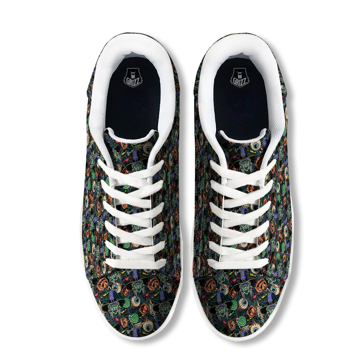 Witch Halloween Elements Print Pattern White Low Top Sneakers-grizzshop