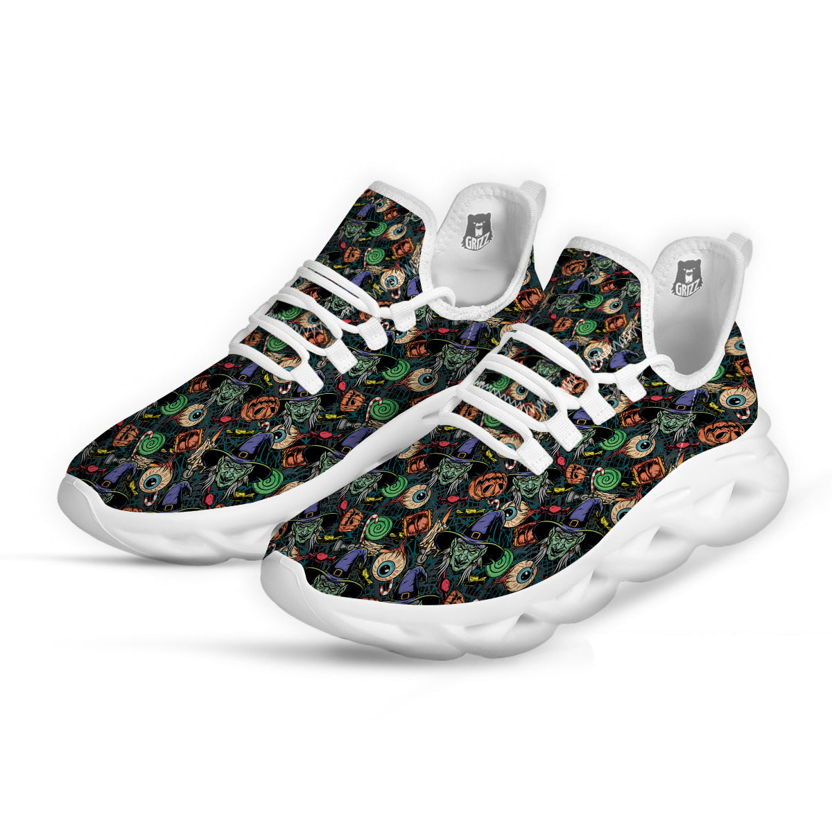 Witch Halloween Elements Print Pattern White Running Shoes-grizzshop