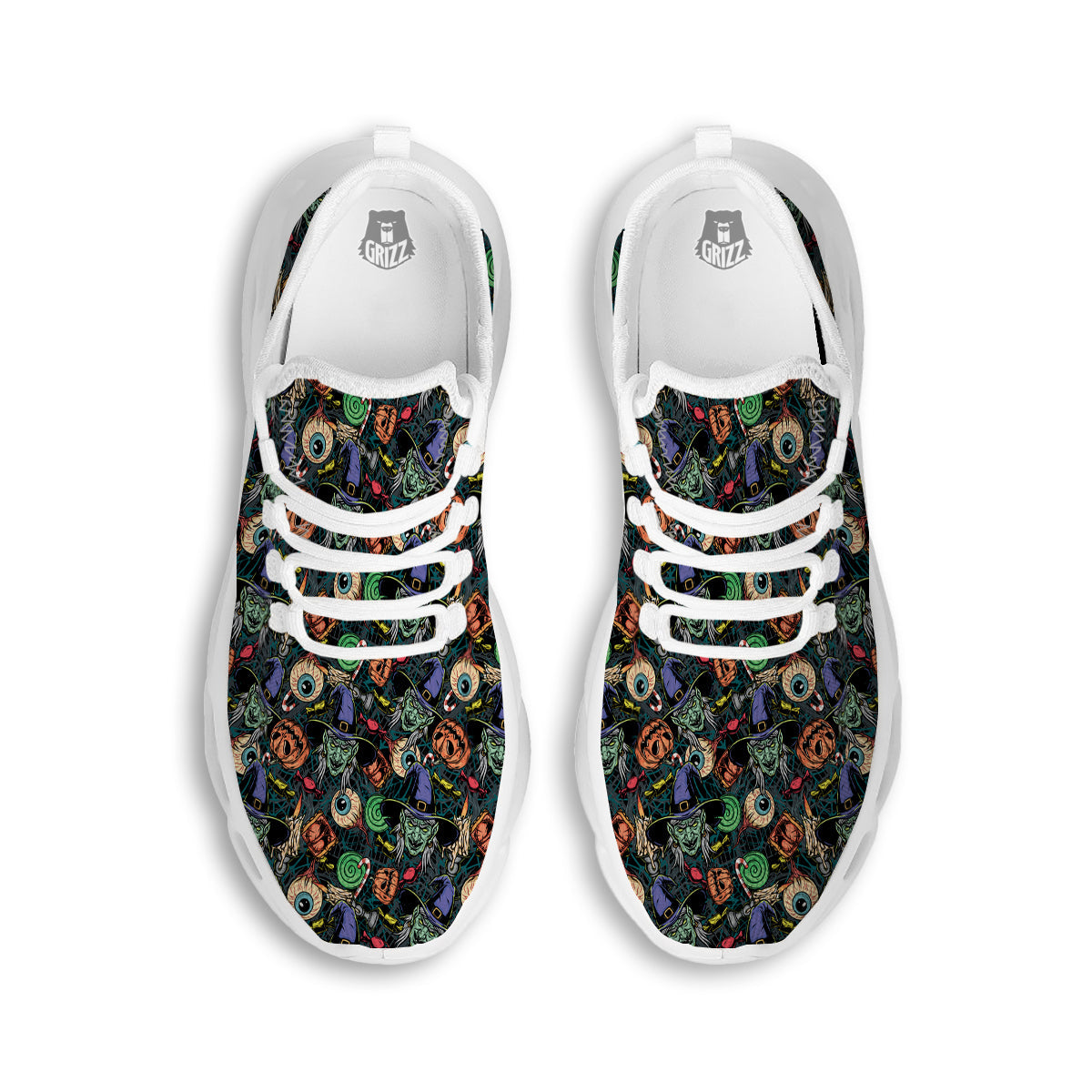 Witch Halloween Elements Print Pattern White Running Shoes-grizzshop