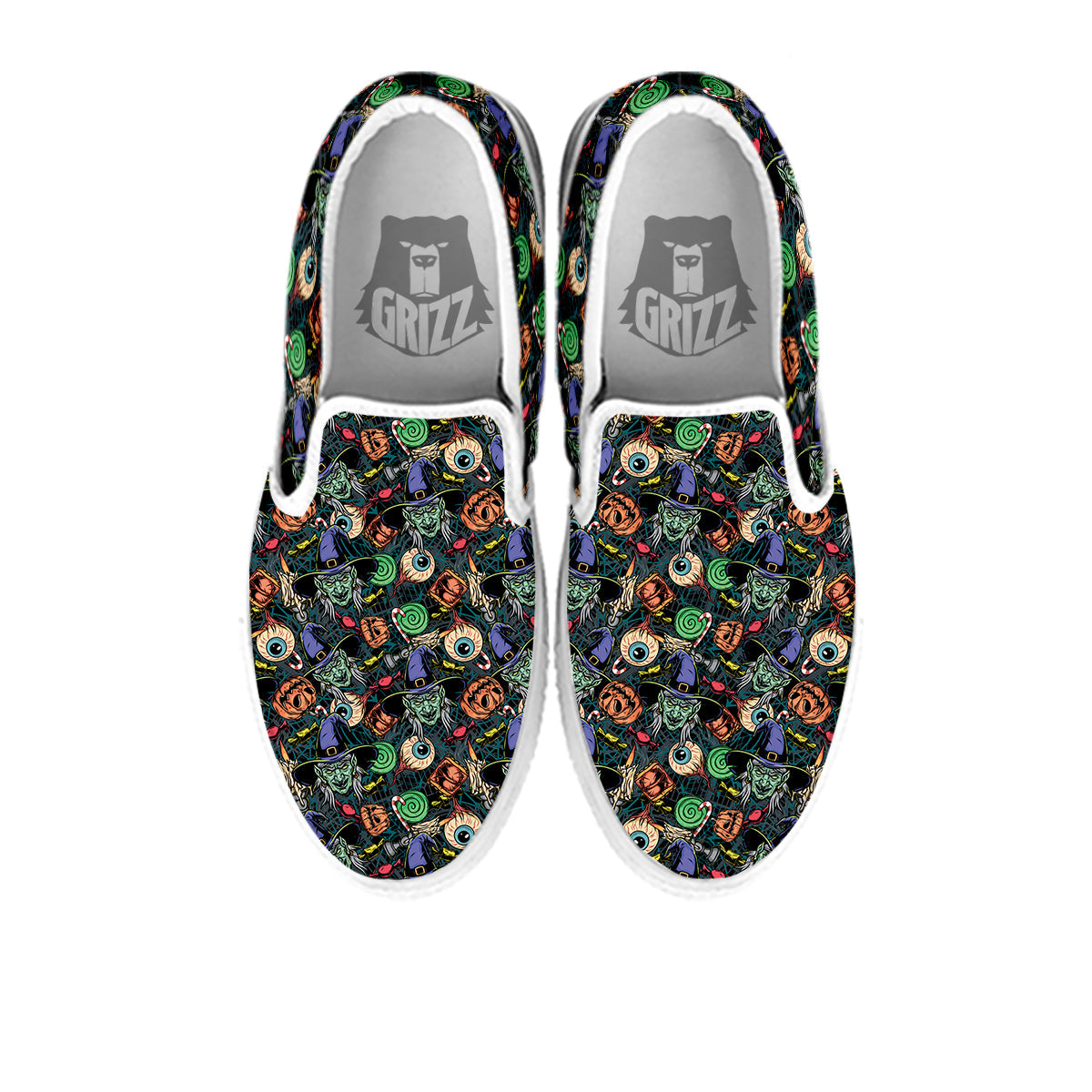 Witch Halloween Elements Print Pattern White Slip On Shoes-grizzshop