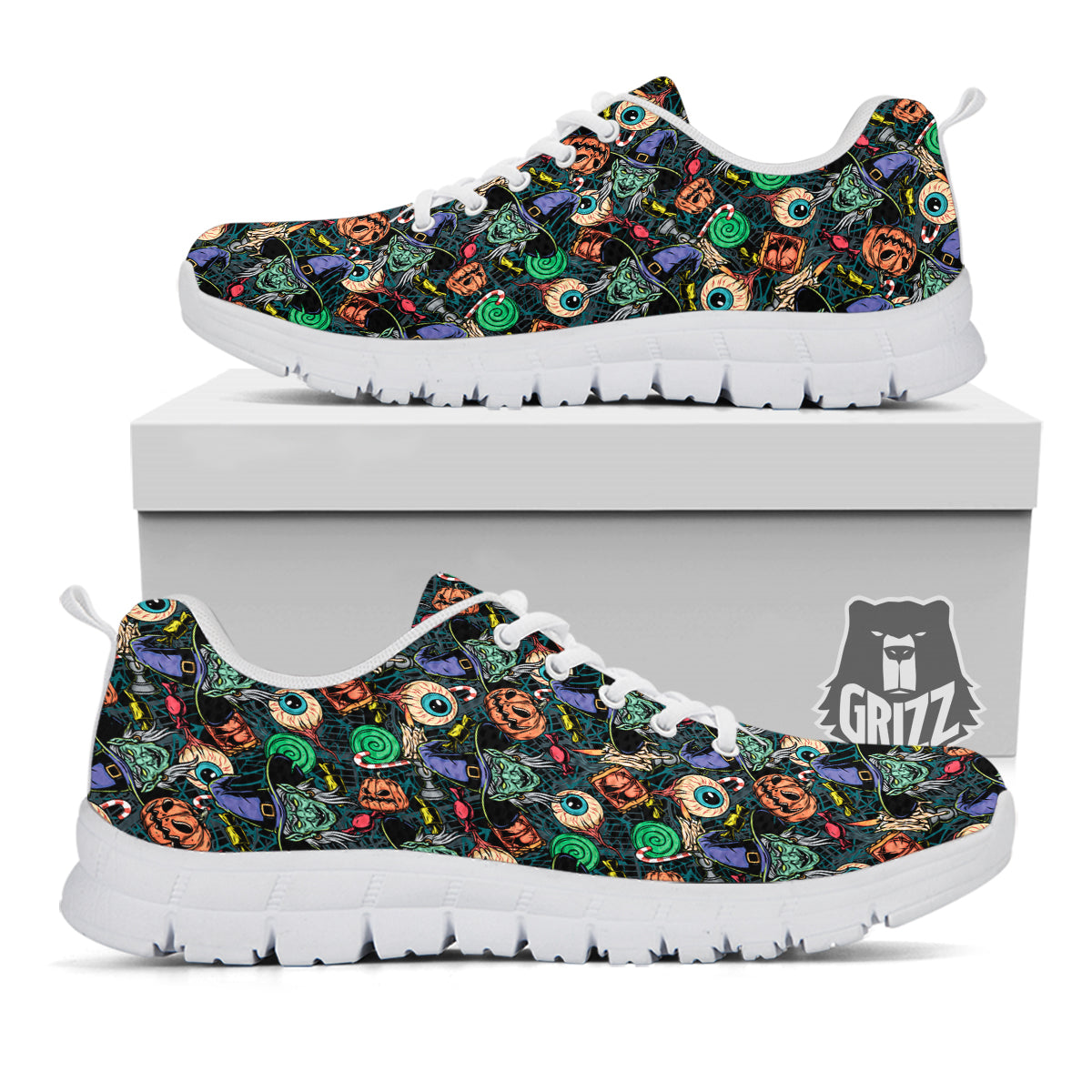 Witch Halloween Elements Print Pattern White Sneaker-grizzshop