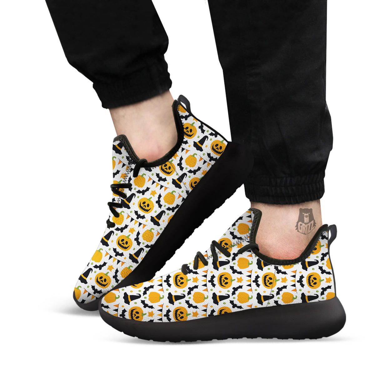 Witch Hat Halloween Print Pattern Black Athletic Shoes-grizzshop