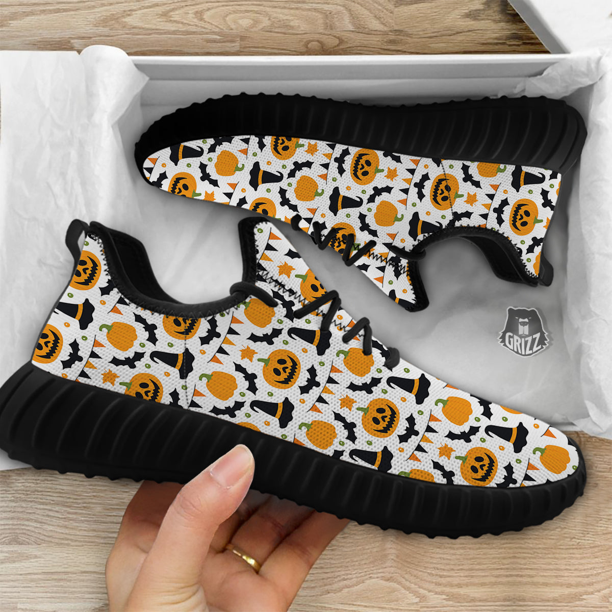 Witch Hat Halloween Print Pattern Black Walking Shoes-grizzshop