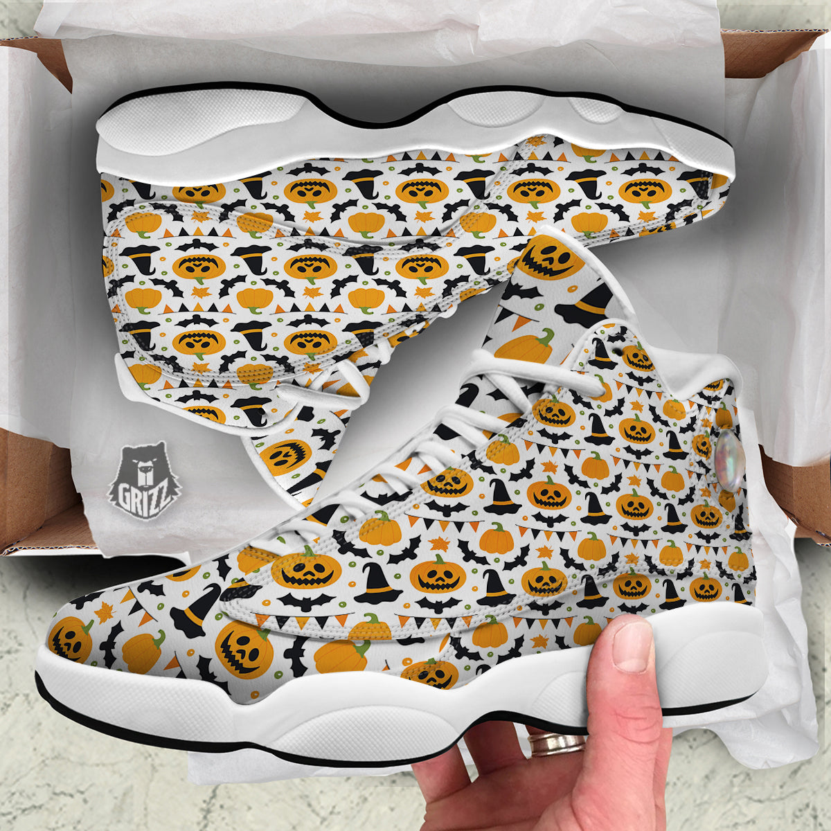 Witch Hat Halloween Print Pattern White Basketball Shoes-grizzshop