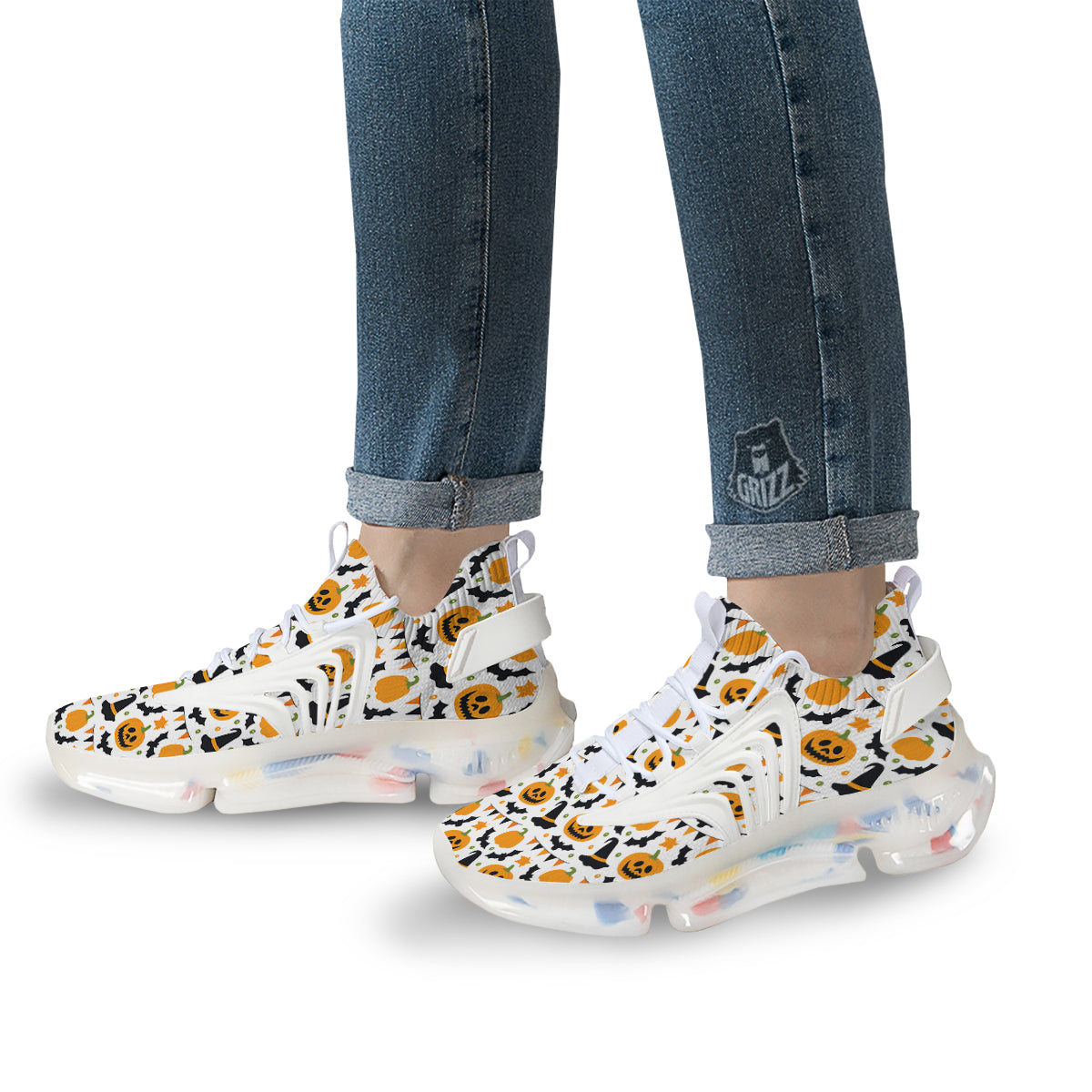 Witch Hat Halloween Print Pattern White Gym Shoes-grizzshop