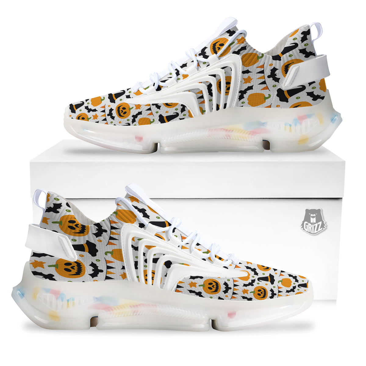 Witch Hat Halloween Print Pattern White Gym Shoes-grizzshop
