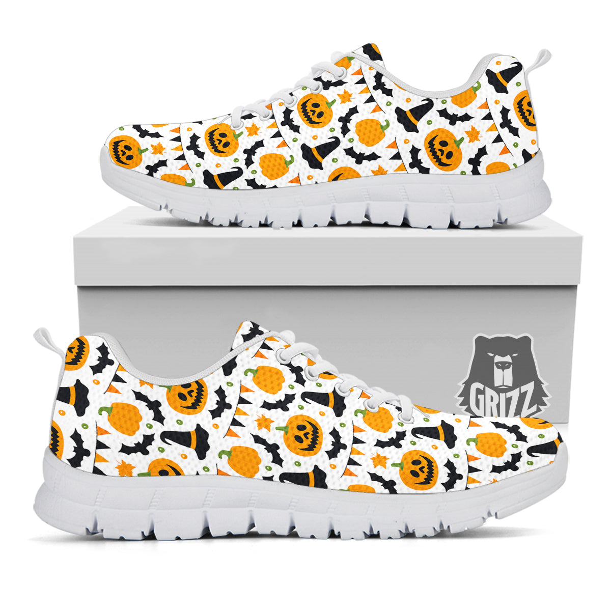 Witch Hat Halloween Print Pattern White Sneaker-grizzshop