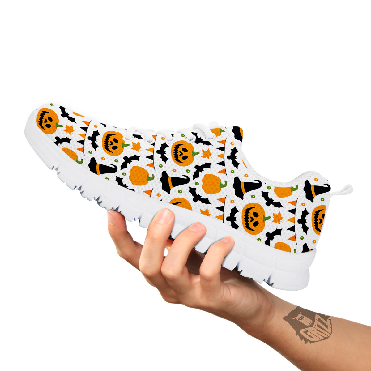 Witch Hat Halloween Print Pattern White Sneaker-grizzshop