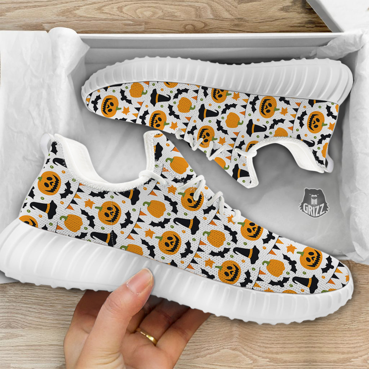 Witch Hat Halloween Print Pattern White Walking Shoes-grizzshop