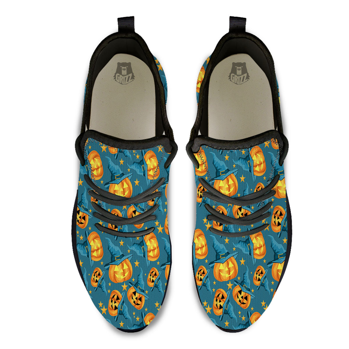 Witch Hat Pumpkin Print Pattern Black Athletic Shoes-grizzshop