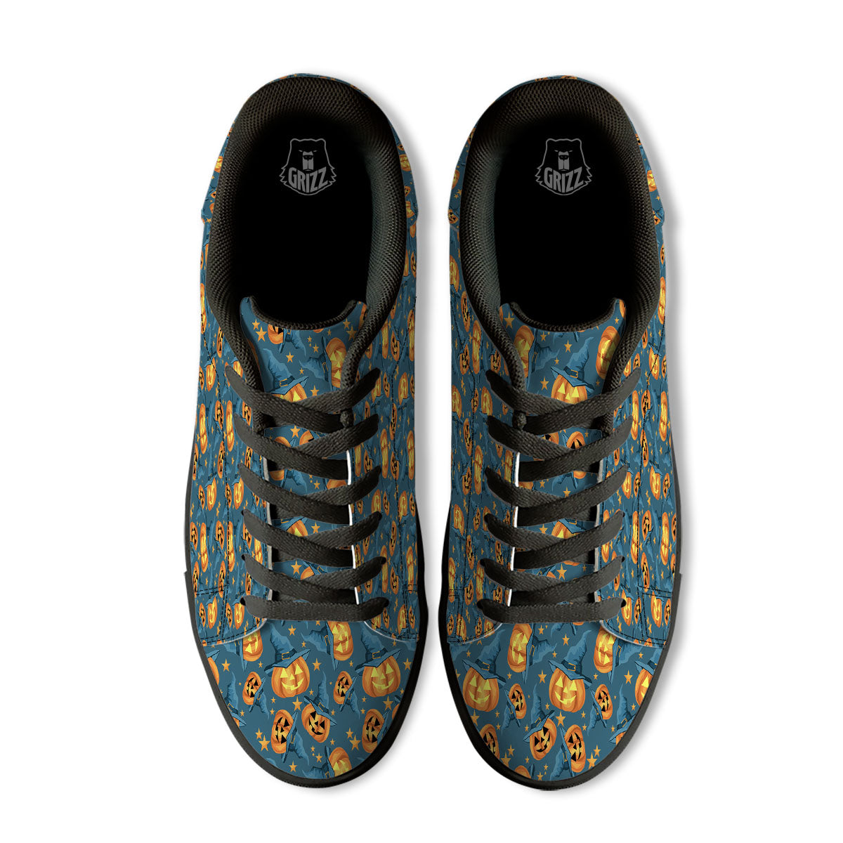 Witch Hat Pumpkin Print Pattern Black Low Top Sneakers-grizzshop