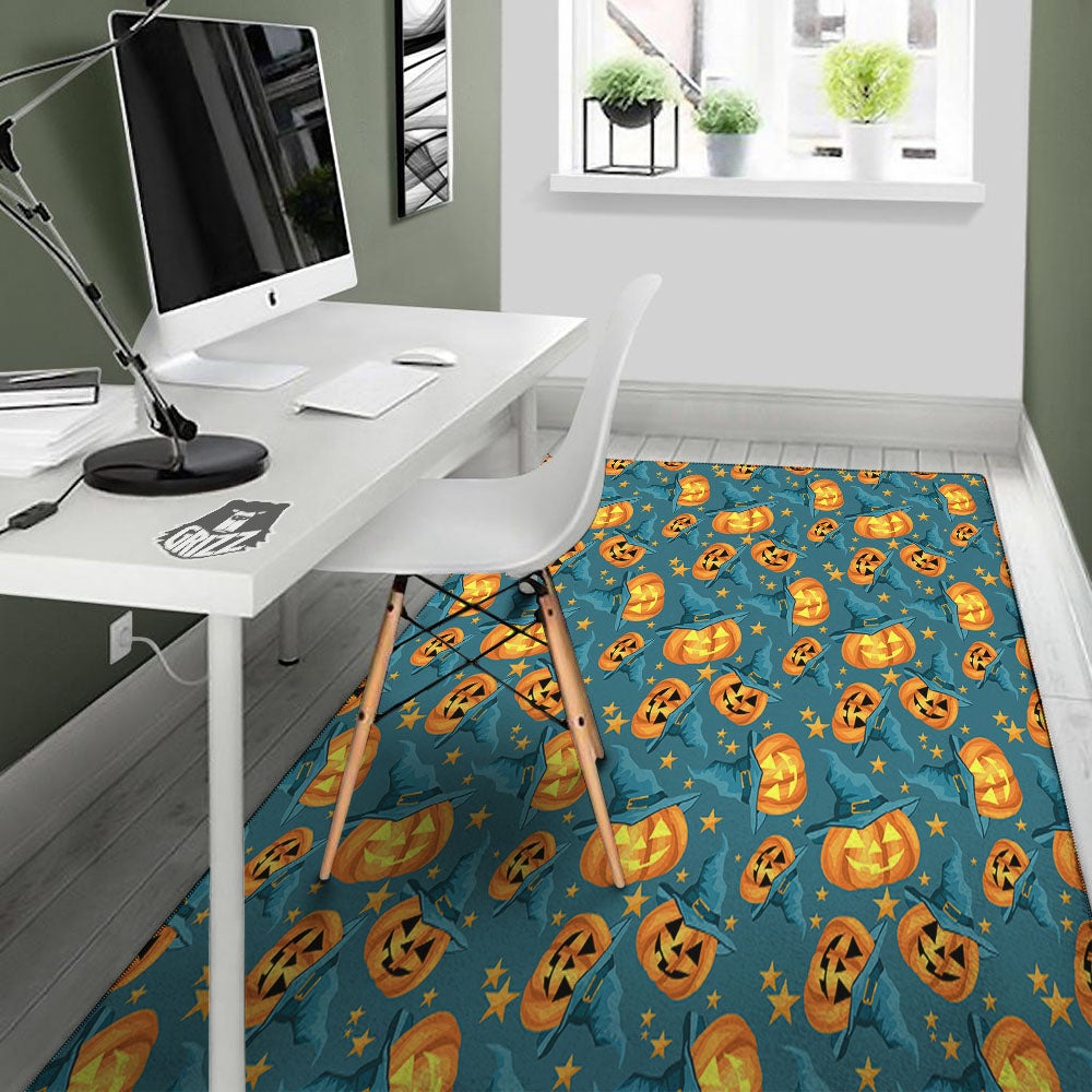 Witch Hat Pumpkin Print Pattern Floor Mat-grizzshop