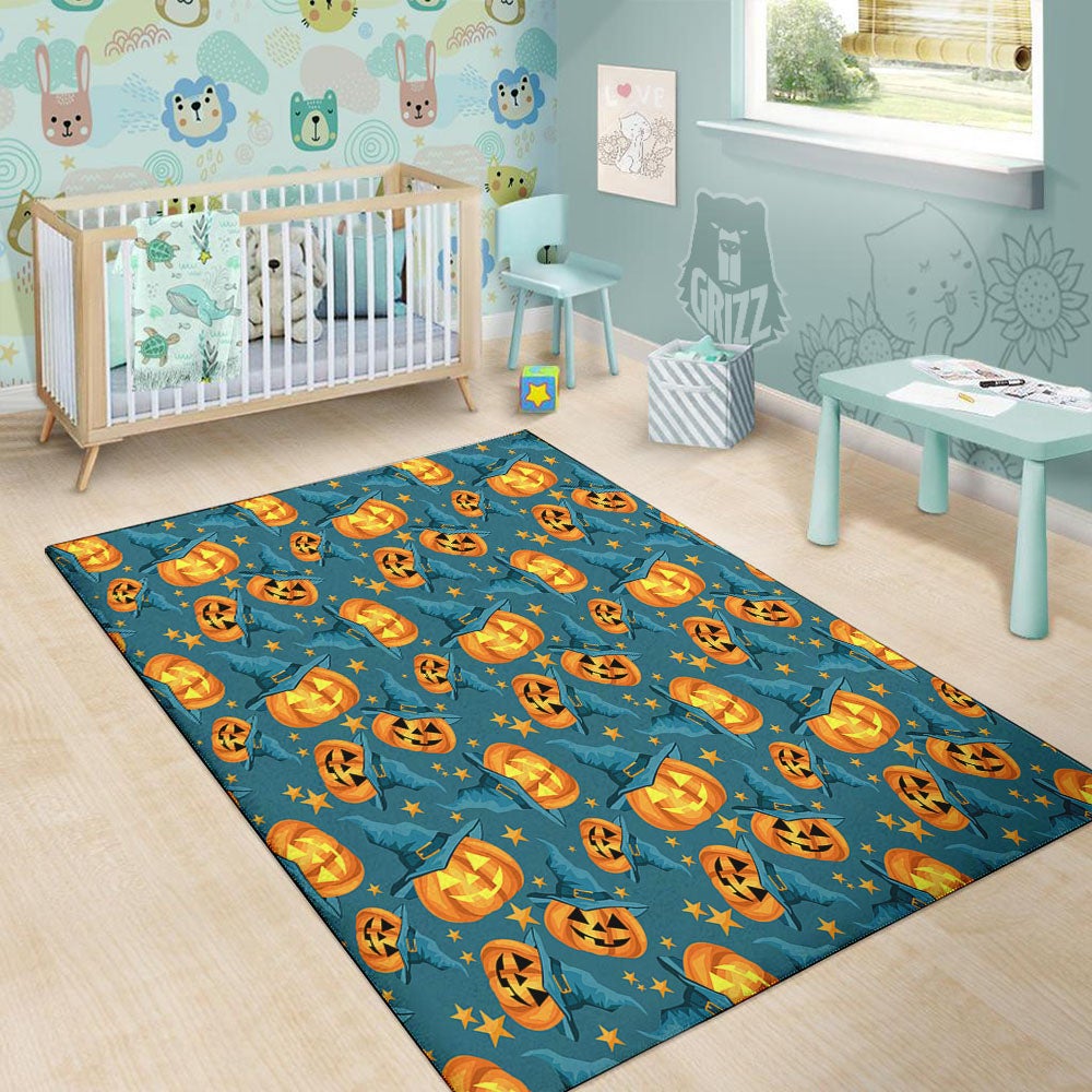 Witch Hat Pumpkin Print Pattern Floor Mat-grizzshop
