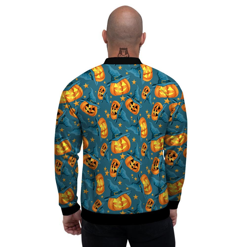 Witch Hat Pumpkin Print Pattern Men's Bomber Jacket-grizzshop