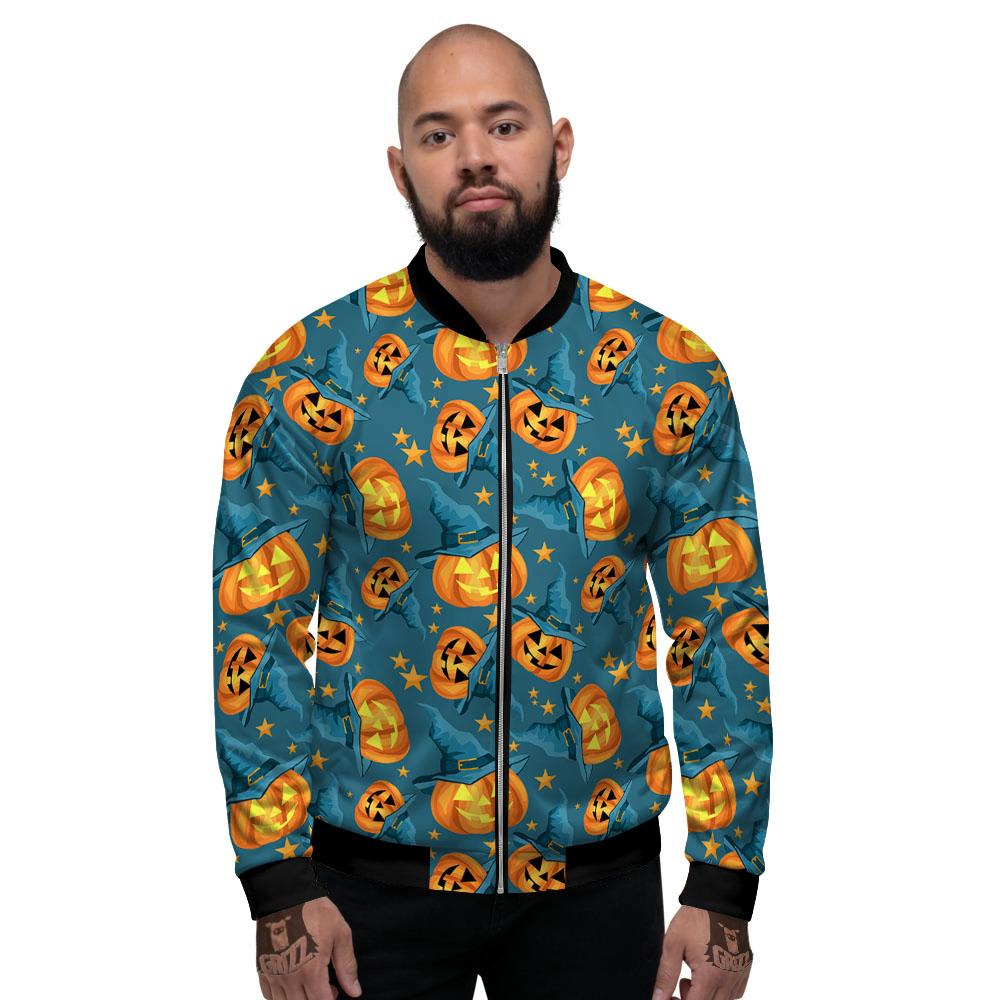Witch Hat Pumpkin Print Pattern Men's Bomber Jacket-grizzshop