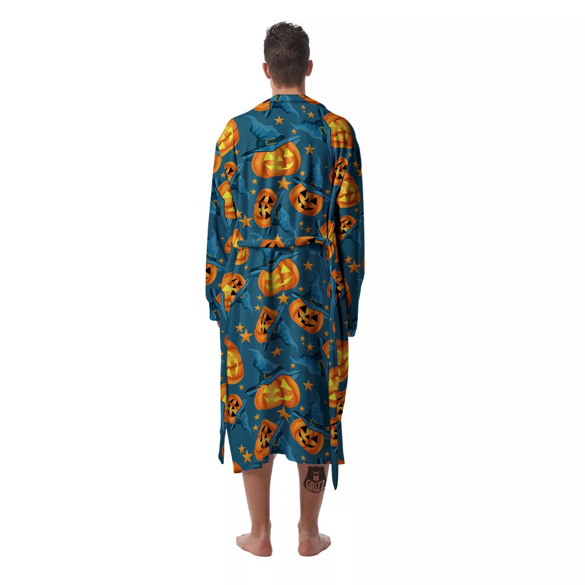 Witch Hat Pumpkin Print Pattern Men's Robe-grizzshop