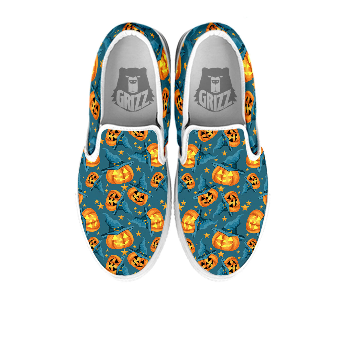 Witch Hat Pumpkin Print Pattern White Slip On Shoes-grizzshop