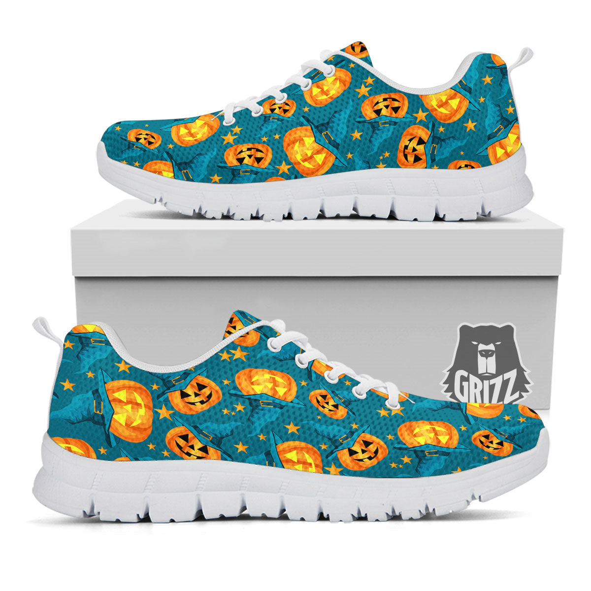 Witch Hat Pumpkin Print Pattern White Sneaker-grizzshop