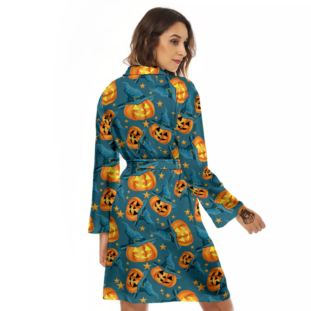 Witch Hat Pumpkin Print Pattern Women's Robe-grizzshop